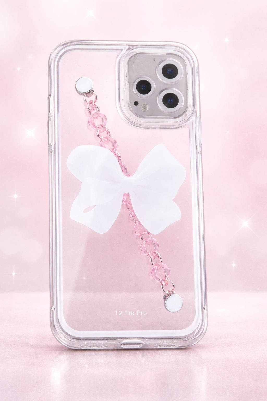 Bling Chain Bracelets Phone Case Compatible with iPhone 12 Pro Max,Clear Cute Women Case with Pink Sparkle Diamond Hand Strap, Soft TPU Back Cover
