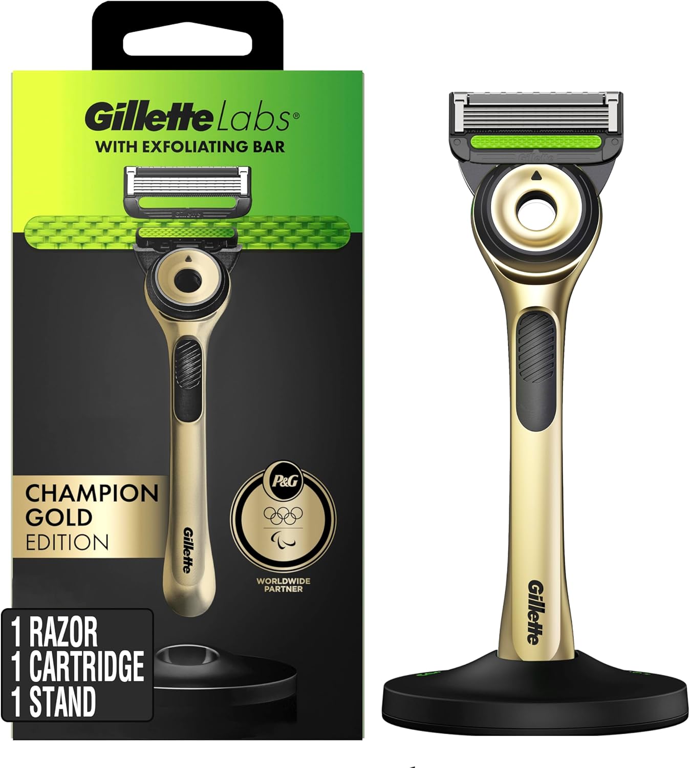 GilletteLabs with Exfoliating Bar Razor for Men, Champion Silver Edition - 1 Handle, 1 Razor Blade Refill, Includes Premium Magnetic Stand