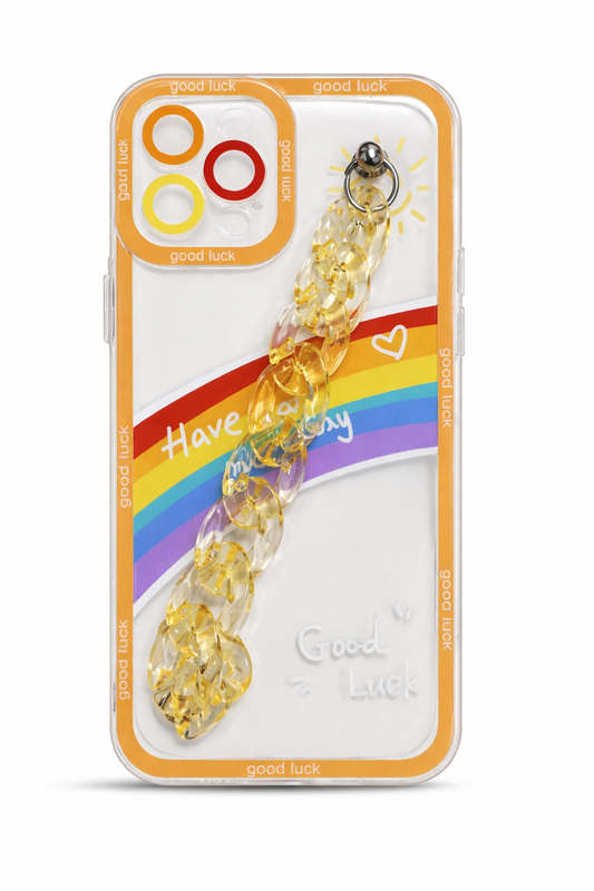 Bling Chain Bracelets Phone Case Compatible with iPhone 12 Pro, Clear Cute Women Case with Unicorn Sparkle Diamond Hand Strap, Soft TPU Back Cover