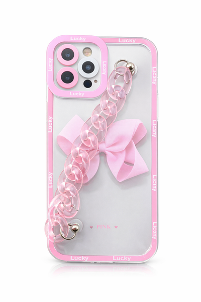 Bling Chain Bracelets Phone Case Compatible with iPhone 12 Pro Max,Clear Cute Women Case with Pink Sparkle Diamond Hand Strap, Soft TPU Back Cover